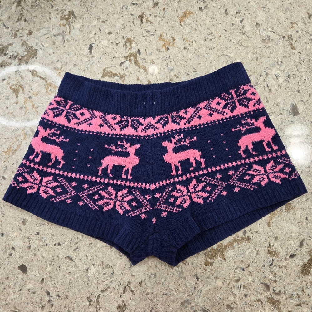 Reindeer Knit Lounge Shorts Pink Blue Holiday Christmas Cozy Cute